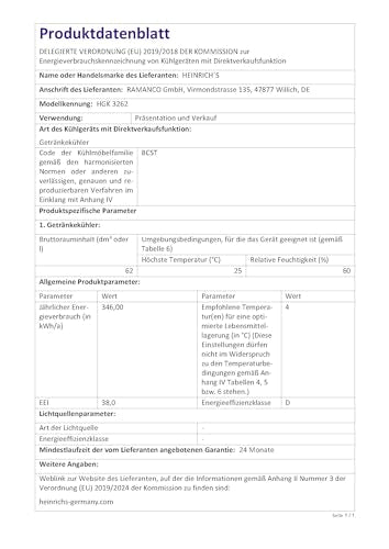 HEINRICHS Getränkekühlschrank 62L mit Glastür – LED-Beleuchtung, 4-18°C, 40dB leise, für Büro/Camping/Garten, 2 Ablagen