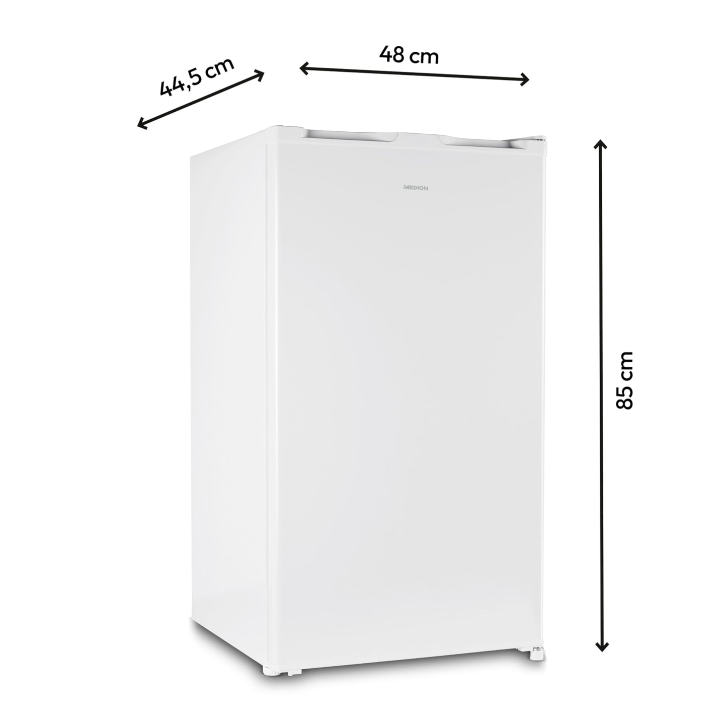 MEDION Kühlschrank mit Eiswürfelfach 90L - MD37690, freistehend, Türanschlag wechselbar, transparente Gemüseschublade, höhenverstellbare Füße