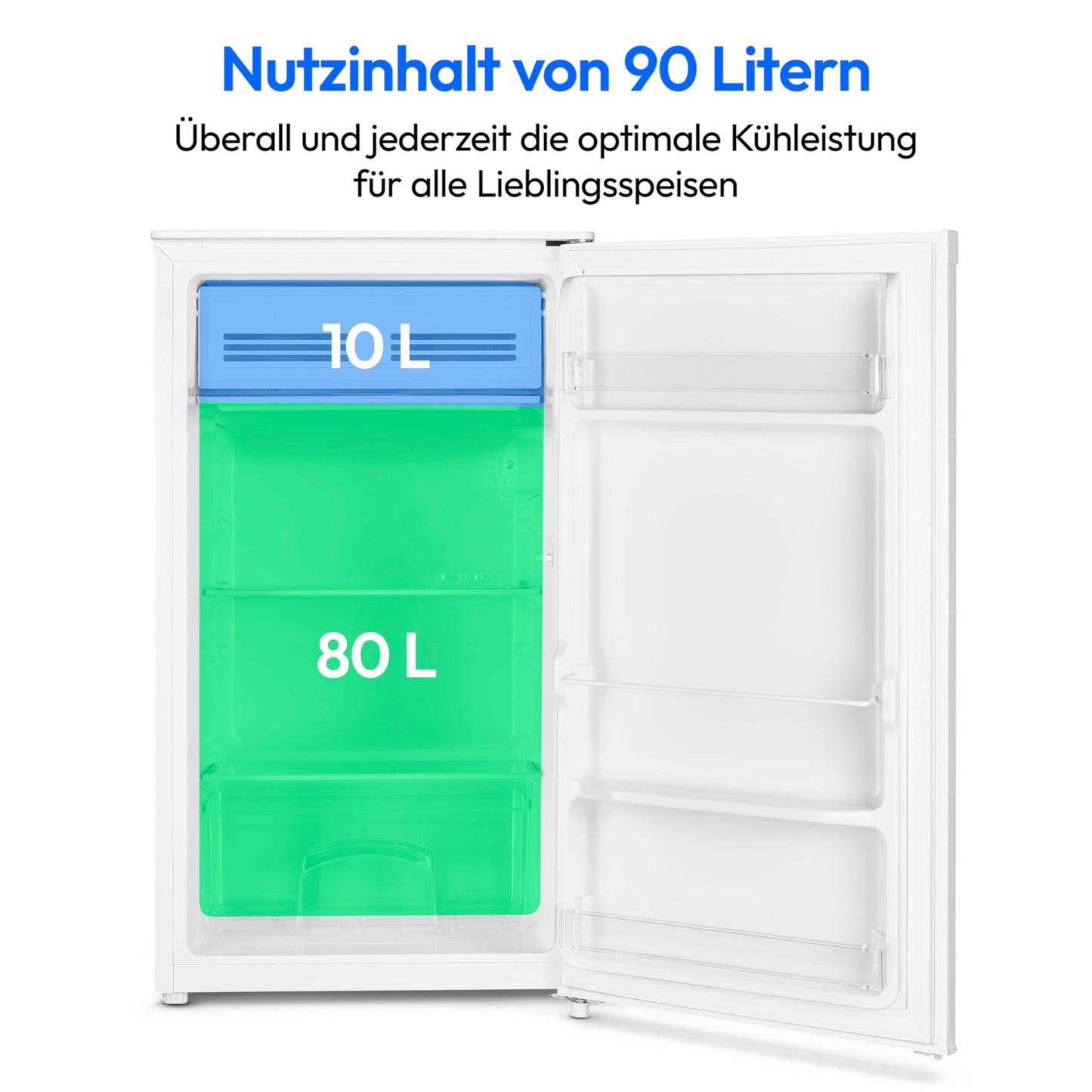 MEDION Kühlschrank mit Eiswürfelfach 90L - MD37690, freistehend, Türanschlag wechselbar, transparente Gemüseschublade, höhenverstellbare Füße