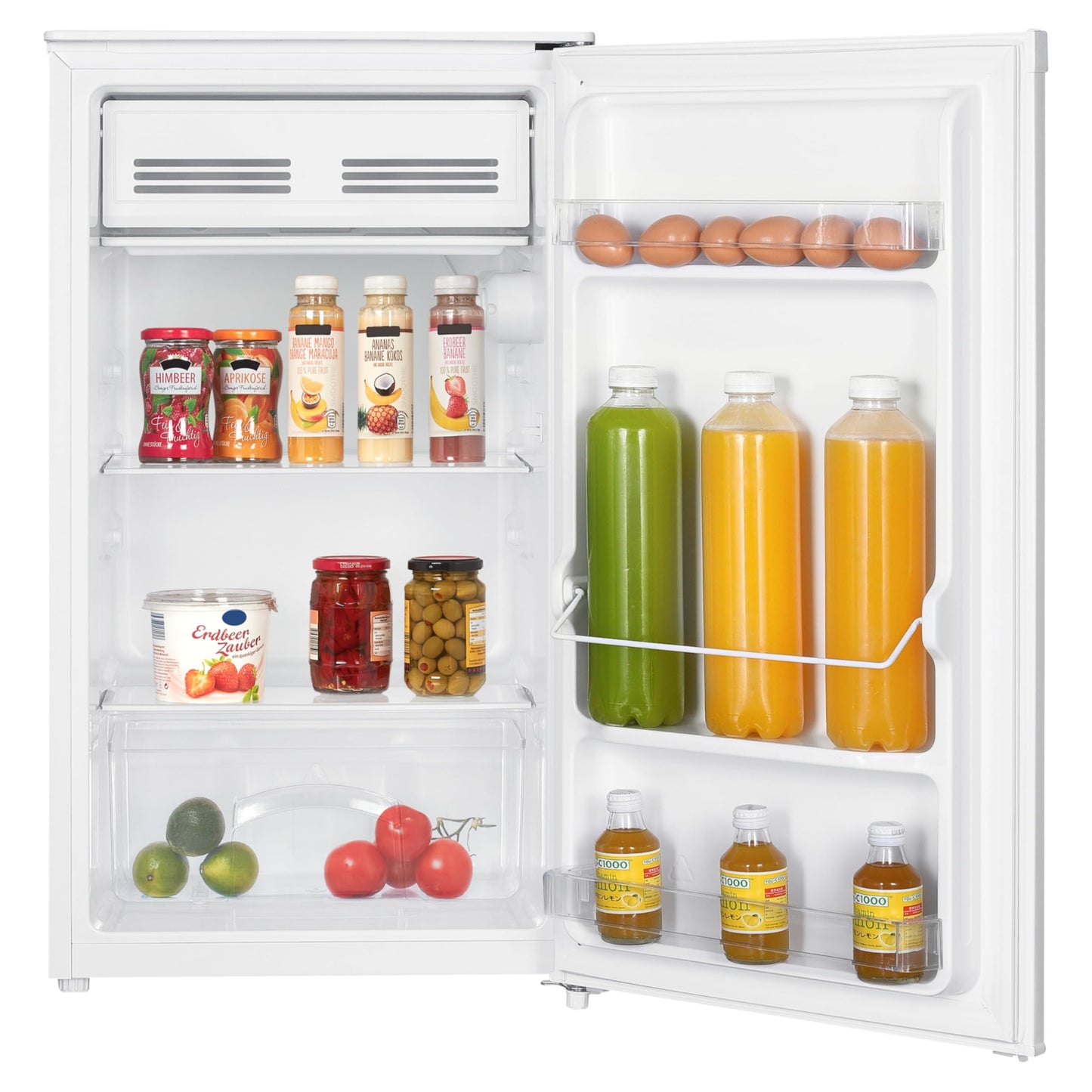 MEDION Kühlschrank mit Eiswürfelfach 90L - MD37690, freistehend, Türanschlag wechselbar, transparente Gemüseschublade, höhenverstellbare Füße