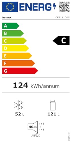 homeX Kühl-Gefrierkombi 173L weiß - 4-Sterne Gefrierfach, 142.5cm hoch, 40dB leise, freistehend, Modell CFS1110-W