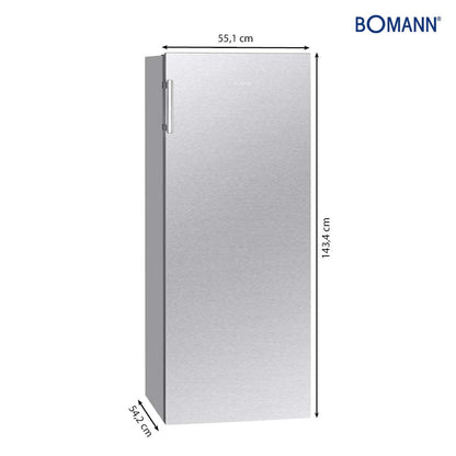 Bomann VS 7316.1 Vollraumkühlschrank 242L Inox – freistehend, LED-Beleuchtung, Türanschlag wechselbar, ideal für Getränke/Lebensmittel