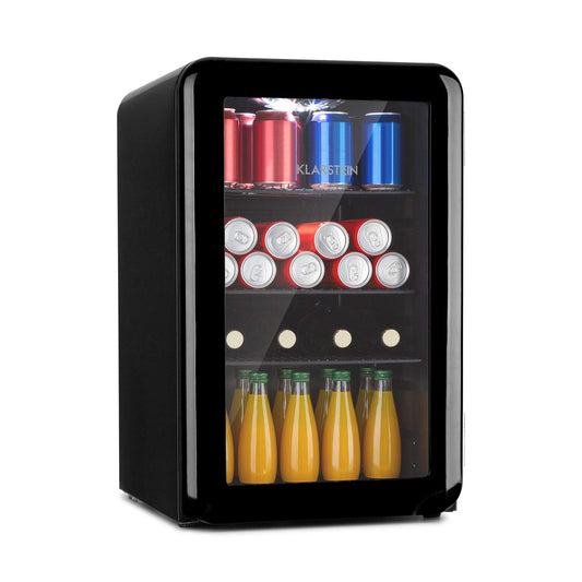 Klarstein PopLife 70L Retro-Minibar – Getränkekühler mit doppelt verglaster Tür, 0-10°C, 39dB leise, umweltfreundlich, Schwarz