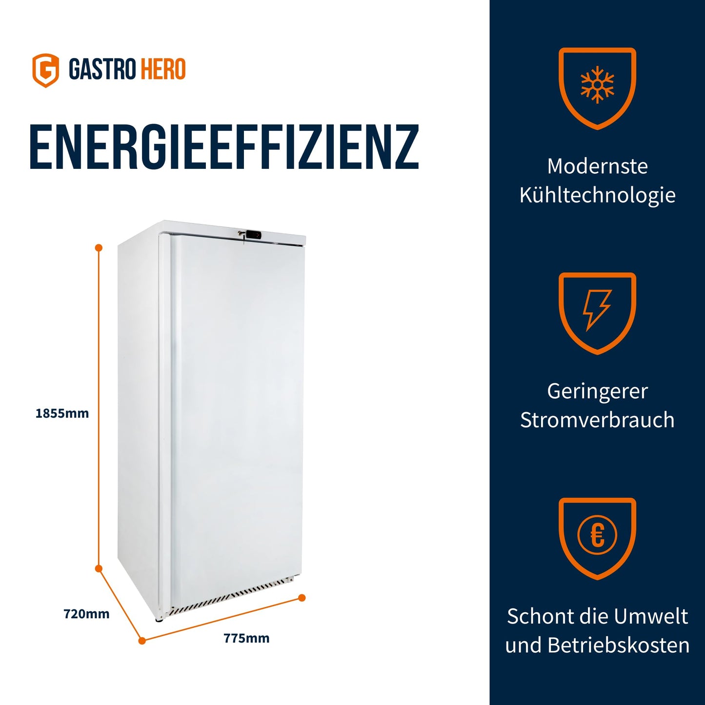 GastroHero Lagerkühlschrank Eco 590 – Edelstahl Kühlschrank, 590L, 3 verstellbare Böden, abschließbar, Innenbeleuchtung, für Gastronomie