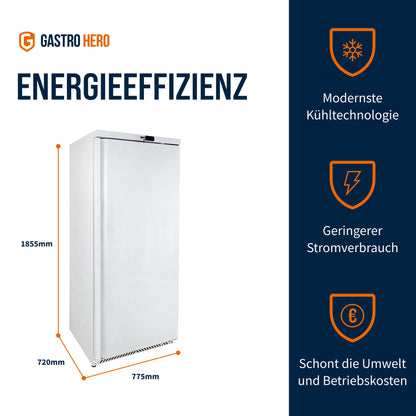 GastroHero Lagerkühlschrank Eco 590 – Edelstahl Kühlschrank, 590L, 3 verstellbare Böden, abschließbar, Innenbeleuchtung, für Gastronomie