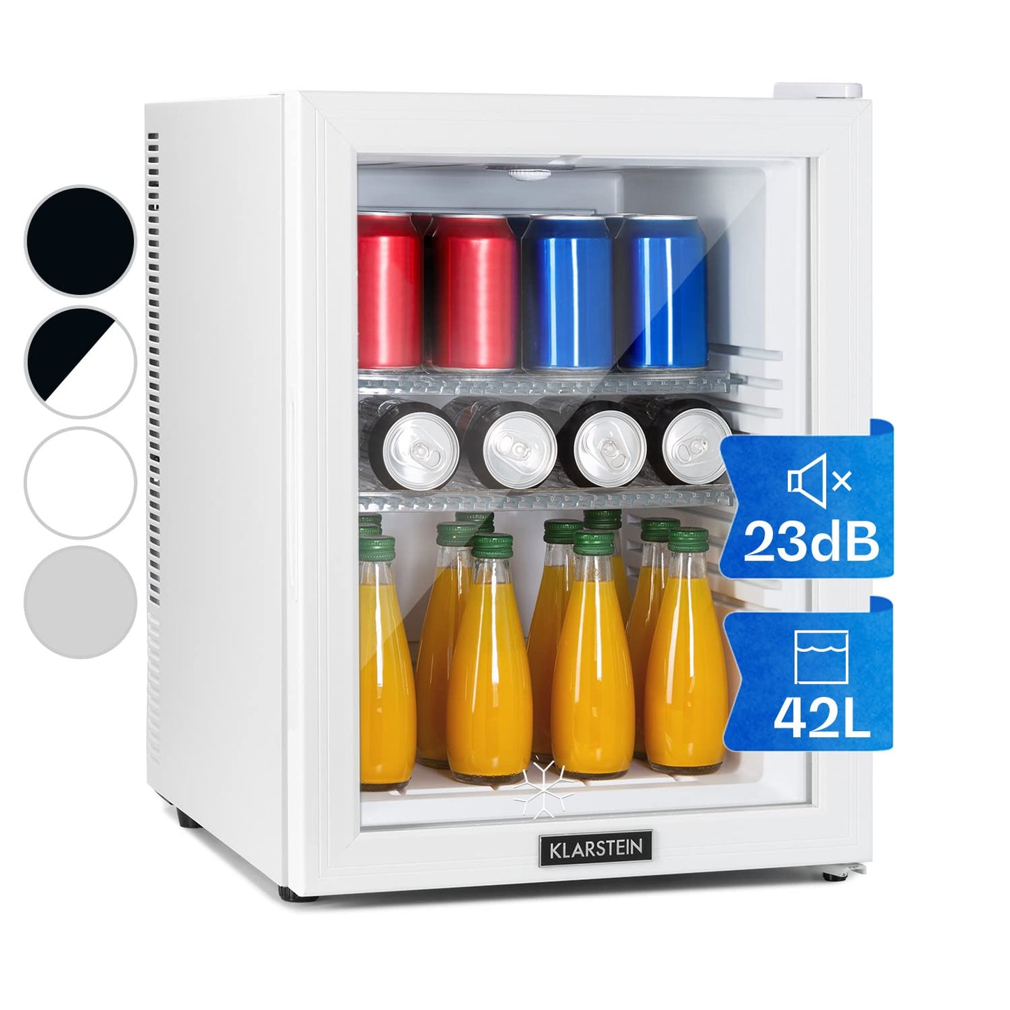 Klarstein 42L Mini-Kühlschrank mit Glastür – Leise, 12-18°C, für Getränke, Snacks & Kosmetik, verstellbare Ablagen, Schwarz