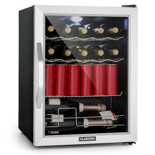 Klarstein Mini-Kühlschrank 60L mit Glastür – leise, verstellbare Wellenform-Ablagen, ideal für Zimmer/Getränke