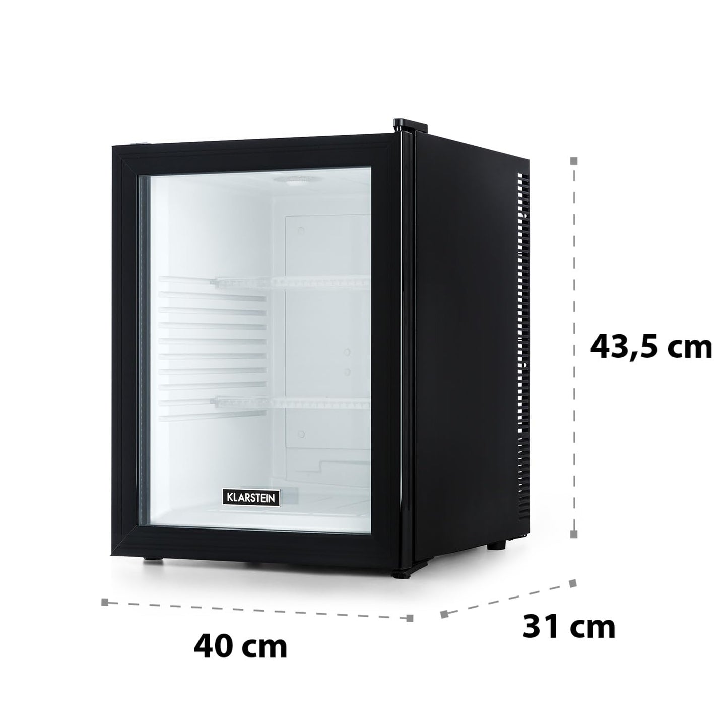 Klarstein Brooklyn 42 Mini-Kühlschrank mit Glastür – 42L, 12-18°C, 0dB, thermoelektrisch, Auto-Defrost, weiß/schwarz