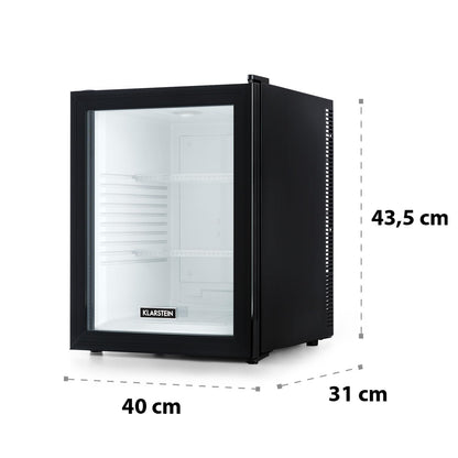 Klarstein Brooklyn 42 Mini-Kühlschrank mit Glastür – 42L, 12-18°C, 0dB, thermoelektrisch, Auto-Defrost, weiß/schwarz