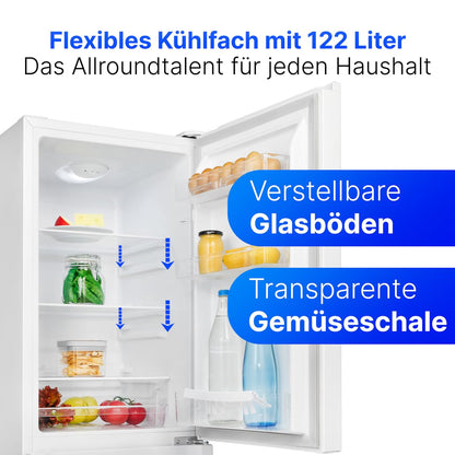 Bomann KG 320.2 Kühl-Gefrierkombi 175L weiß – Energieklasse E, 39dB leise, 3 Ablagen + 3 Schubladen, Türanschlag wechselbar, 143cm
