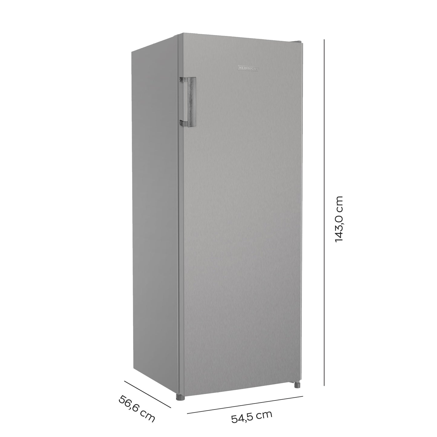 Heinrich’s Kühlschrank 241L freistehend – Inox-Edelstahl, 39dB leise, 5 Glasablagen + Gemüsefach, Türanschlag wechselbar, LED-Beleuchtung