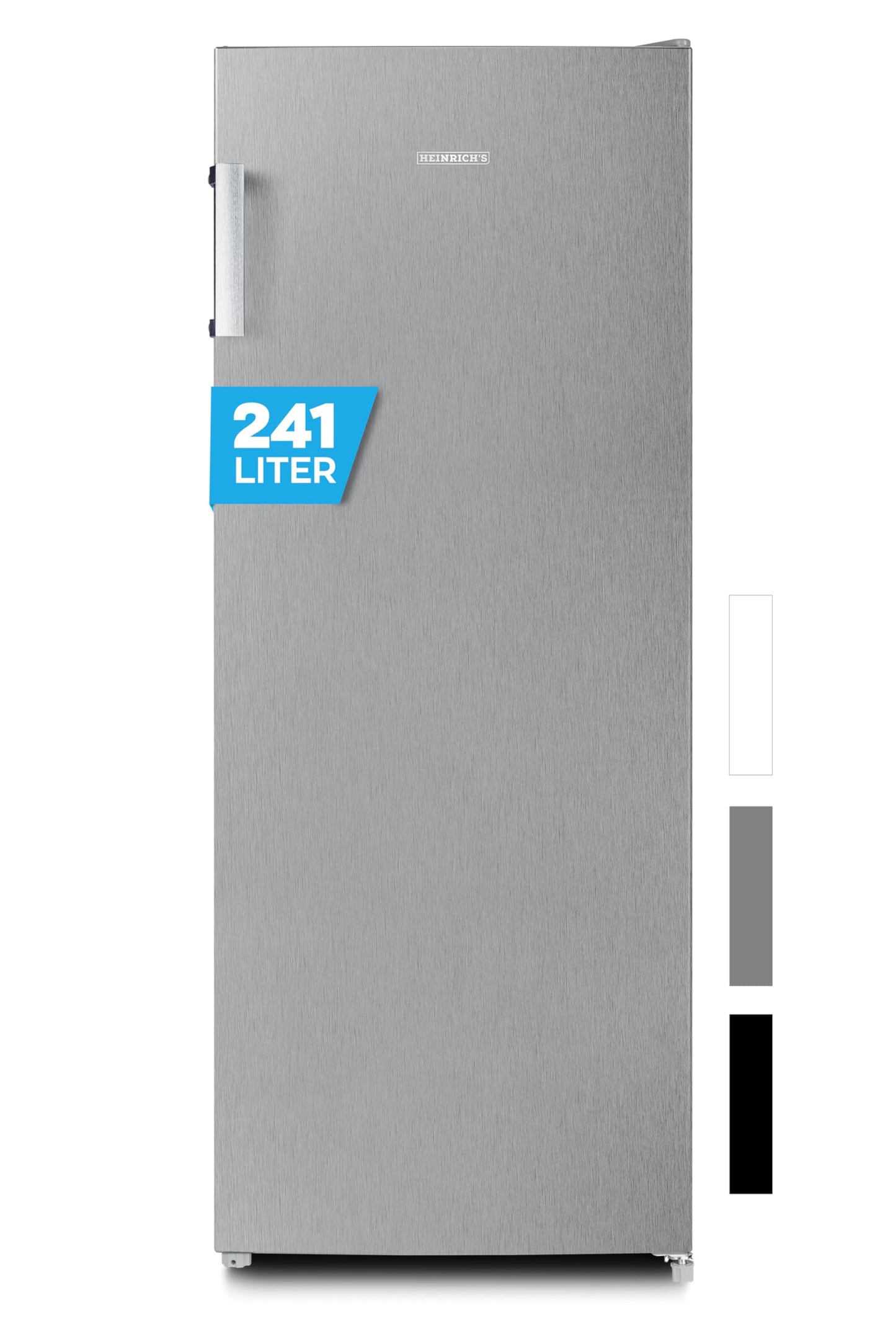 Heinrich’s Kühlschrank 241L freistehend – Inox-Edelstahl, 39dB leise, 5 Glasablagen + Gemüsefach, Türanschlag wechselbar, LED-Beleuchtung