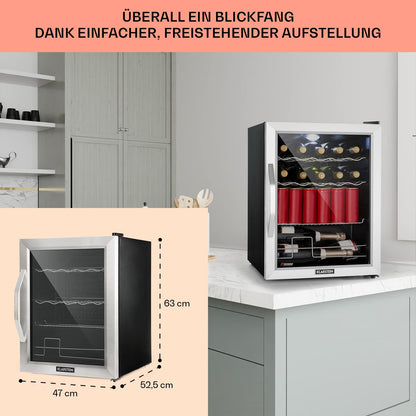 Klarstein Mini-Kühlschrank 60L mit Glastür – leise, verstellbare Wellenform-Ablagen, ideal für Zimmer/Getränke