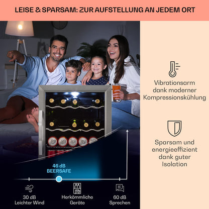 Klarstein Mini-Kühlschrank 60L mit Glastür – leise, verstellbare Wellenform-Ablagen, ideal für Zimmer/Getränke