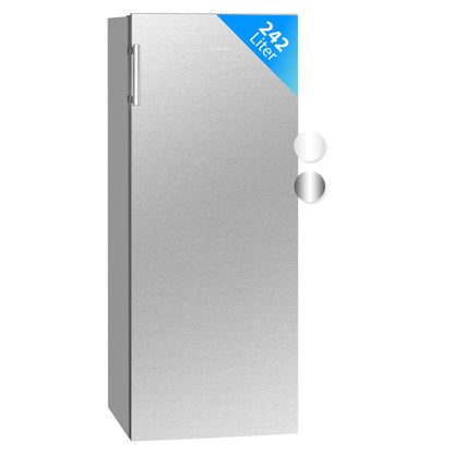 Bomann VS 7316.1 Vollraumkühlschrank 242L Inox – freistehend, LED-Beleuchtung, Türanschlag wechselbar, ideal für Getränke/Lebensmittel