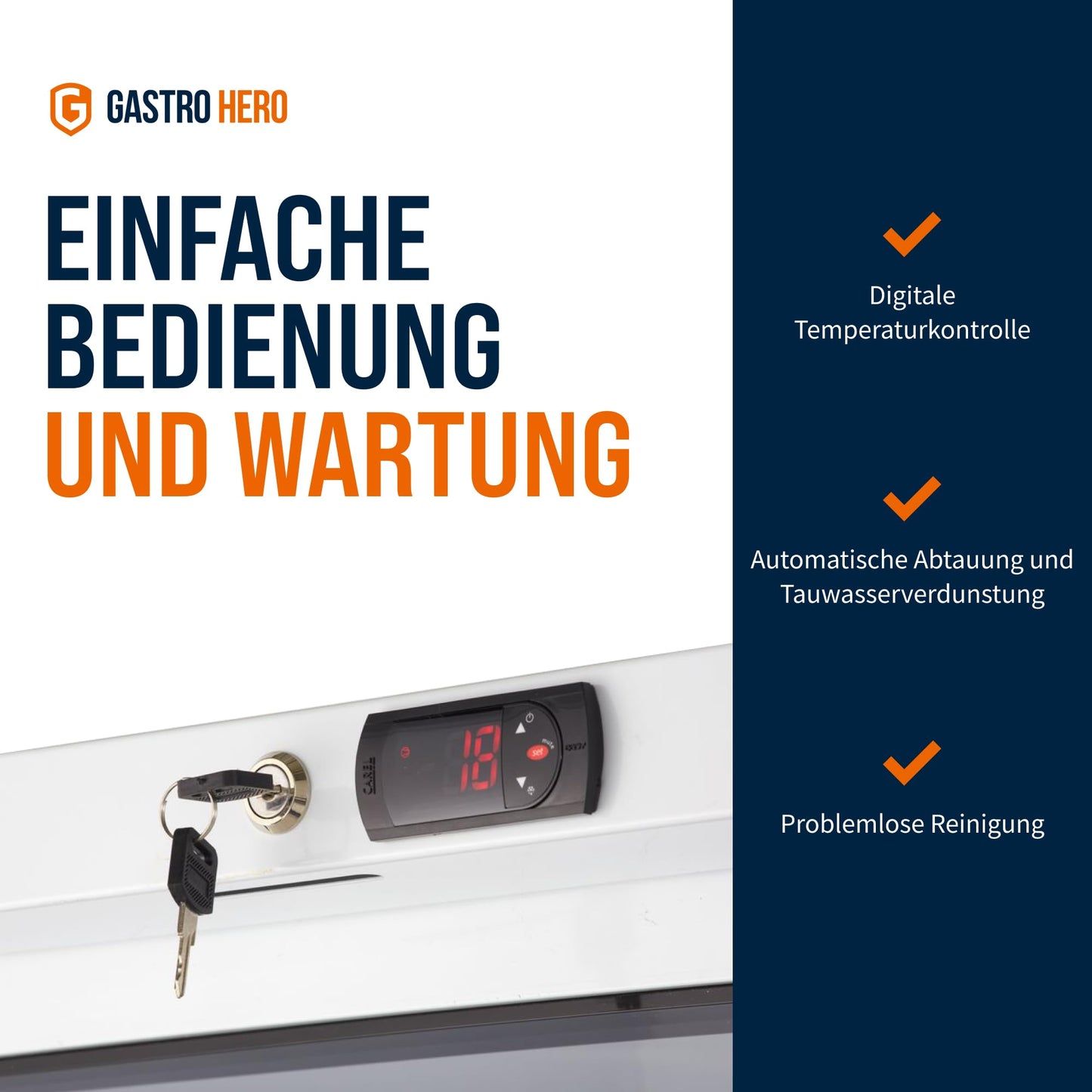 GastroHero Lagerkühlschrank Eco 590 – Edelstahl Kühlschrank, 590L, 3 verstellbare Böden, abschließbar, Innenbeleuchtung, für Gastronomie
