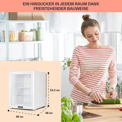 Klarstein 42L Mini-Kühlschrank mit Glastür – Leise, 12-18°C, für Getränke, Snacks & Kosmetik, verstellbare Ablagen, Schwarz