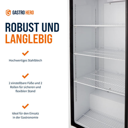 GastroHero Lagerkühlschrank Eco 590 – Edelstahl Kühlschrank, 590L, 3 verstellbare Böden, abschließbar, Innenbeleuchtung, für Gastronomie