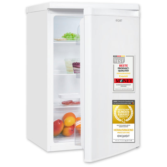 Exquisit Kühlschrank ohne Gefrierfach, 127 Liter, 55 cm Breit, Freistehend, Kompakt, Temperaturregelung, LED-Licht, KS516-V-040E weiss