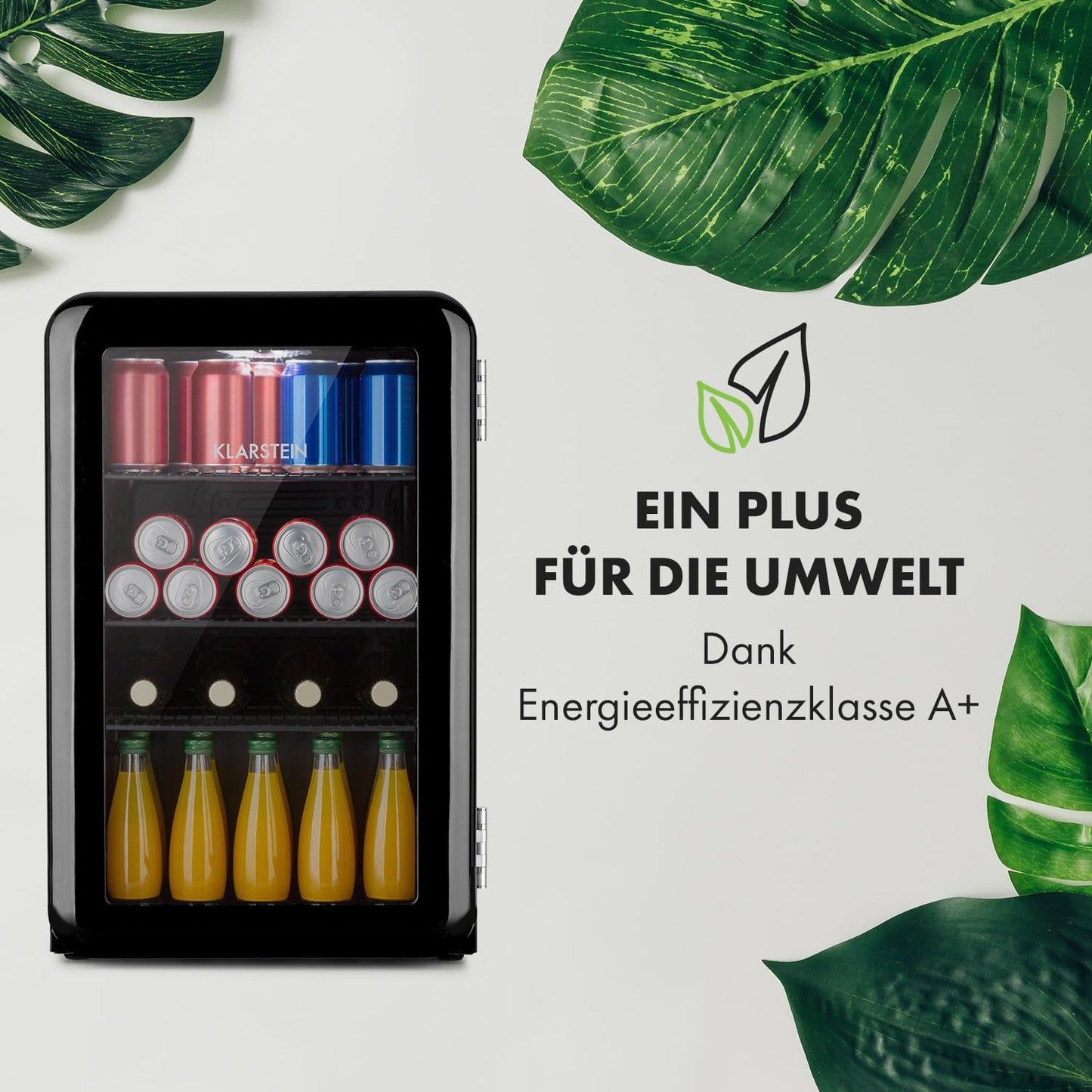 Klarstein PopLife 70L Retro-Minibar – Getränkekühler mit doppelt verglaster Tür, 0-10°C, 39dB leise, umweltfreundlich, Schwarz
