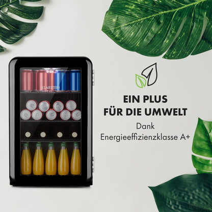 Klarstein PopLife 70L Retro-Minibar – Getränkekühler mit doppelt verglaster Tür, 0-10°C, 39dB leise, umweltfreundlich, Schwarz