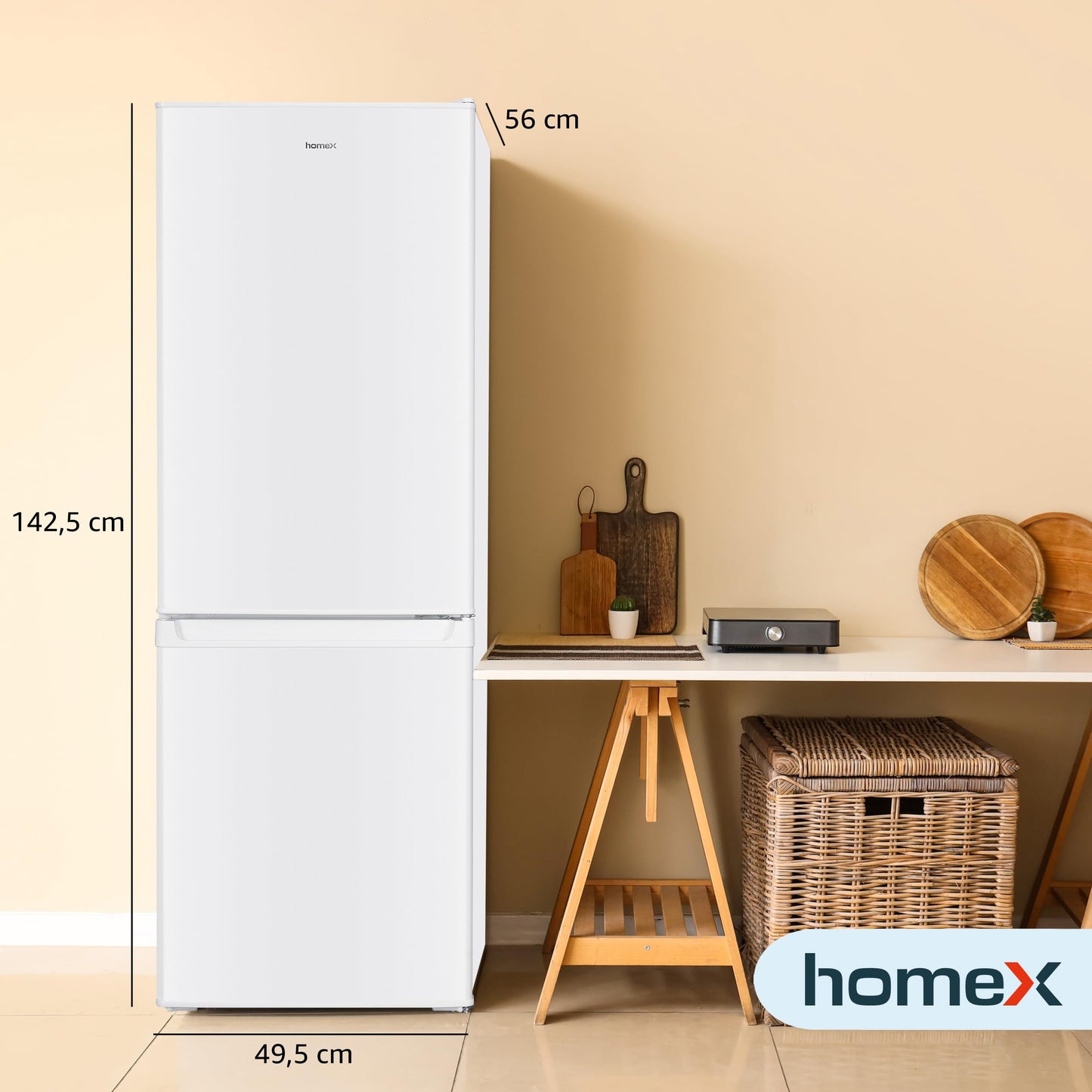 homeX Kühl-Gefrierkombi 173L weiß - 4-Sterne Gefrierfach, 142.5cm hoch, 40dB leise, freistehend, Modell CFS1110-W