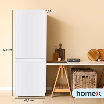 homeX Kühl-Gefrierkombi 173L weiß - 4-Sterne Gefrierfach, 142.5cm hoch, 40dB leise, freistehend, Modell CFS1110-W
