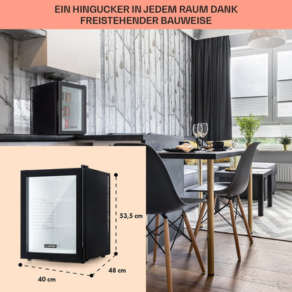 Klarstein Brooklyn 42 Mini-Kühlschrank mit Glastür – 42L, 12-18°C, 0dB, thermoelektrisch, Auto-Defrost, weiß/schwarz