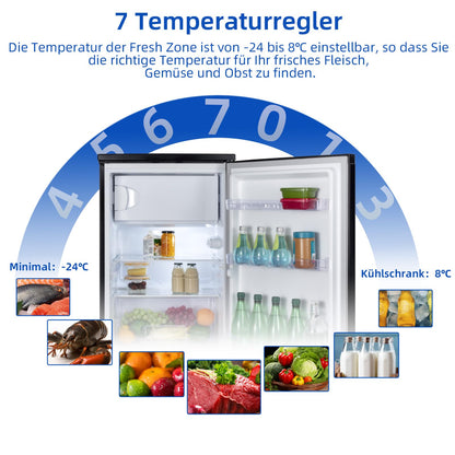 CHIQ CTT107BC Kühlschrank Klein 107 Liter, Höhe 84cm, Tiefe 55cm, Vario Box, Mikro-Gefrierfach, 7 Temperaturregelstufen, geräuscharm, 87 kWh/Jahr, Schwarz
