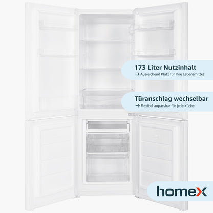 homeX Kühl-Gefrierkombi 173L weiß - 4-Sterne Gefrierfach, 142.5cm hoch, 40dB leise, freistehend, Modell CFS1110-W