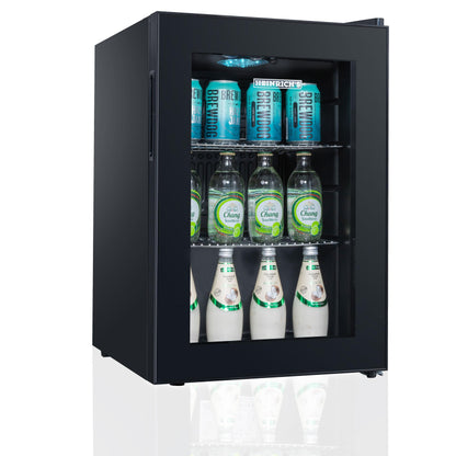 HEINRICHS Getränkekühlschrank 62L mit Glastür – LED-Beleuchtung, 4-18°C, 40dB leise, für Büro/Camping/Garten, 2 Ablagen