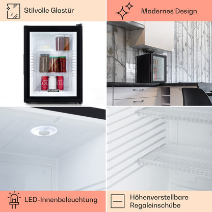 Klarstein Brooklyn 42 Mini-Kühlschrank mit Glastür – 42L, 12-18°C, 0dB, thermoelektrisch, Auto-Defrost, weiß/schwarz