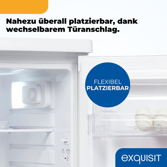 Exquisit Kühlschrank ohne Gefrierfach, 127 Liter, 55 cm Breit, Freistehend, Kompakt, Temperaturregelung, LED-Licht, KS516-V-040E weiss