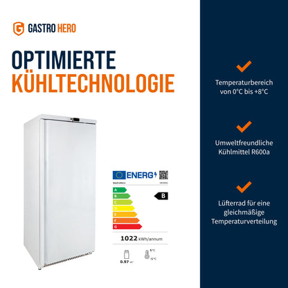 GastroHero Lagerkühlschrank Eco 590 – Edelstahl Kühlschrank, 590L, 3 verstellbare Böden, abschließbar, Innenbeleuchtung, für Gastronomie