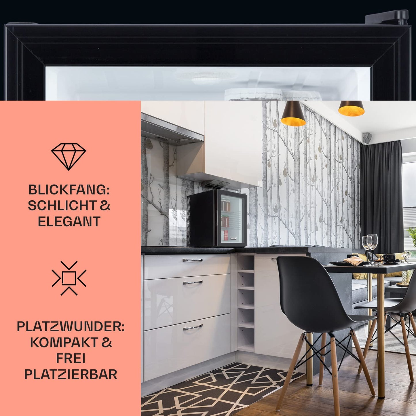 Klarstein Brooklyn 42 Mini-Kühlschrank mit Glastür – 42L, 12-18°C, 0dB, thermoelektrisch, Auto-Defrost, weiß/schwarz