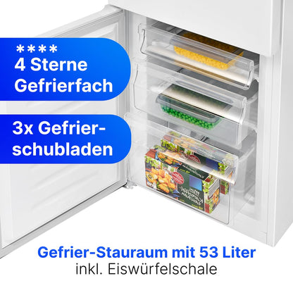Bomann KG 320.2 Kühl-Gefrierkombi 175L weiß – Energieklasse E, 39dB leise, 3 Ablagen + 3 Schubladen, Türanschlag wechselbar, 143cm