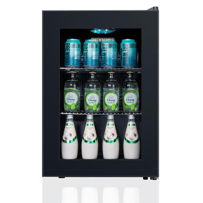 HEINRICHS Getränkekühlschrank 62L mit Glastür – LED-Beleuchtung, 4-18°C, 40dB leise, für Büro/Camping/Garten, 2 Ablagen