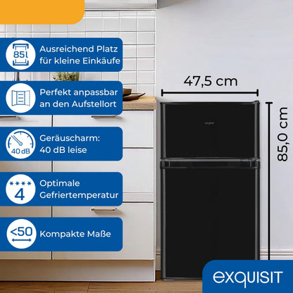 Exquisit KGC590-30-E-040E Mini-Kühlschrank 85L – mit 4-Sterne-Gefrierfach, 85cm hoch, schwarz, kompakt