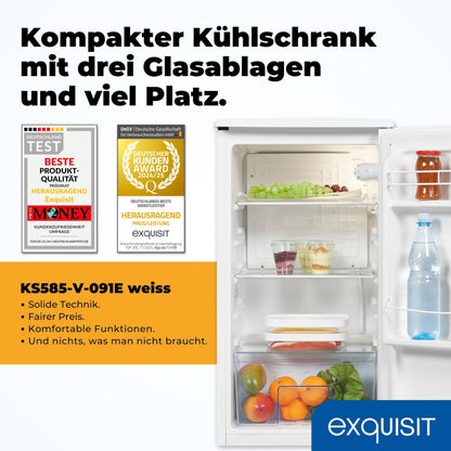 Exquisit Vollraumkühlschrank 75 Liter, Freistehend, Kühlschrank klein und kompakt, 45cm Breit, LED-Innenbeleuchtung, KS585-V-091E