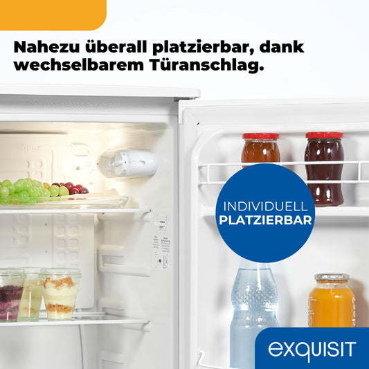 Exquisit Vollraumkühlschrank 75 Liter, Freistehend, Kühlschrank klein und kompakt, 45cm Breit, LED-Innenbeleuchtung, KS585-V-091E