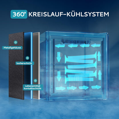 EUHOMY Getränkekühlschrank 37L - Mini-Kühlschrank mit Glastür & LED, 43dB leise, für 55 Dosen, ideal für Büro/Bar/Zimmer, schwarz