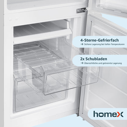 homeX Kühl-Gefrierkombi 173L weiß - 4-Sterne Gefrierfach, 142.5cm hoch, 40dB leise, freistehend, Modell CFS1110-W