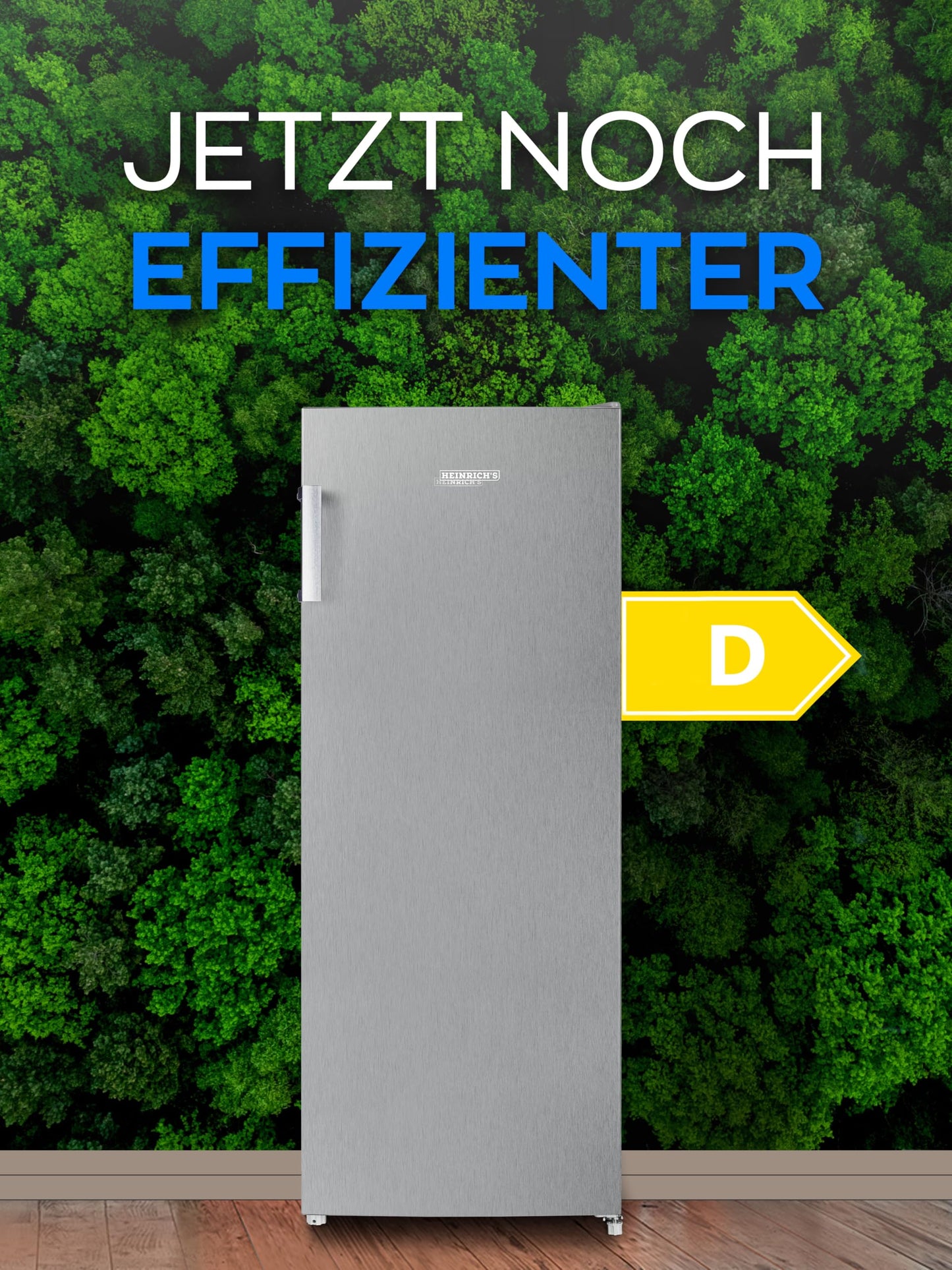Heinrich’s Kühlschrank 241L freistehend – Inox-Edelstahl, 39dB leise, 5 Glasablagen + Gemüsefach, Türanschlag wechselbar, LED-Beleuchtung